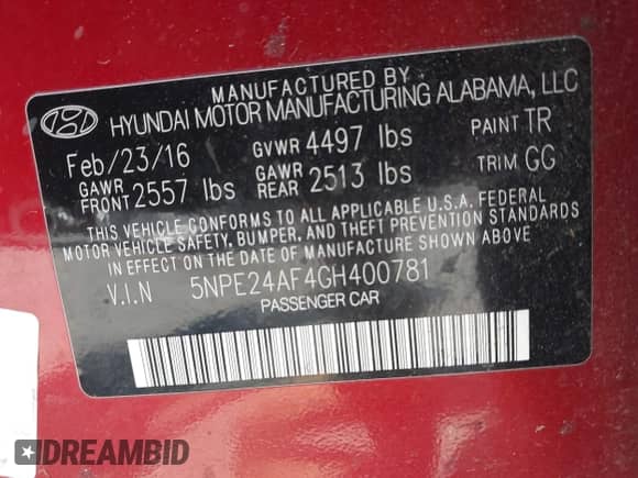 2016 Hyundai Sonata 2.4L z VIN 5NPE24AF4GH400781, wystawiony jako IAAI lot #43095554 z przebiegiem 170 365 mil mil oraz . Historia ofert i sprzedaży dostępna na DreamBid. Obrazek 9.