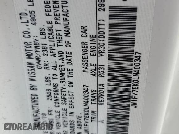 ✅ 2020 Infiniti Q60 Red Sport 400 • VIN: JN1FV7EK0LM400347 • Lot: 61872055. Listed on Copart with 68,676 mi. Free auction sales archive from the USA and detailed vehicle history report at DreamBid. Image 12.