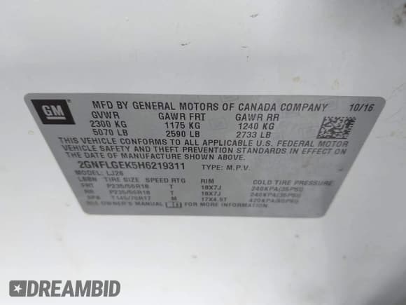 ✅ 2017 Chevrolet Equinox Premier • VIN: 2GNFLGEK5H6219311 • Лот: 43440280. Опубликован ранее на IAAI с пробегом 69 700 миль. Бесплатный доступ к архиву аукционных продаж из США и подробный отчёт об истории автомобиля на DreamBid. Изображение 9.