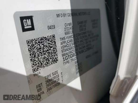 ✅ 2019 GMC Canyon 4WD SLE • VIN: 1GTG6CEN6K1289417 • Lot: 66807815. Listed on Copart with 101,864 mi. Free auction sales archive from the USA and detailed vehicle history report at DreamBid. Image 13.