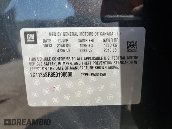 ✅ 2014 Chevrolet Impala LT Eco • VIN: 2G1135SR8E9190608 • Лот: 60490124. Опубликован ранее на Copart с пробегом 77 845 миль. Бесплатный доступ к архиву аукционных продаж из США и подробный отчёт об истории автомобиля на DreamBid. Изображение 13.