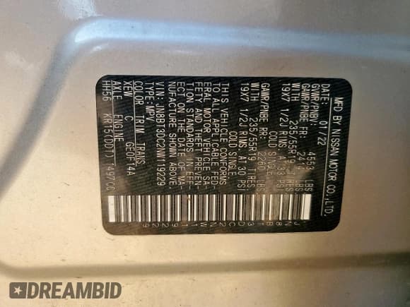 ✅ 2022 Nissan Rogue Platinum • VIN: JN8BT3DC2NW119229 • Lot: 65777745. Wystawiony na Copart z przebiegiem 41 233 mil. Bezpłatny archiwum sprzedaży aukcyjnych z USA i szczegółowy raport historii pojazdu na DreamBid. Zdjęcie 13.