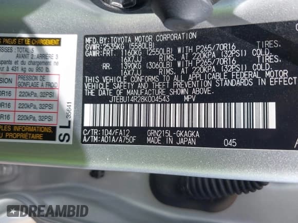 ✅ 2008 Toyota 4Runner SR5 • VIN: JTEBU14R28K004543 • Lot: 42544061. Wystawiony na IAAI z przebiegiem 188 178 mil. Bezpłatny archiwum sprzedaży aukcyjnych z USA i szczegółowy raport historii pojazdu na DreamBid. Zdjęcie 9.