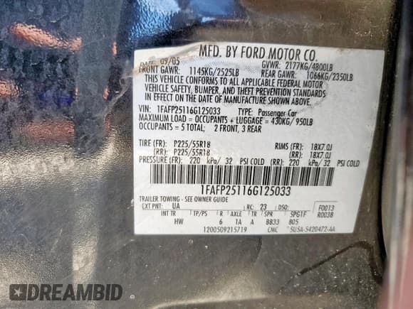 ✅ 2006 Ford Five Hundred Limited • VIN: 1FAFP25116G125033 • Lot: 67128375. Wystawiony na Copart z przebiegiem Nie podano. Bezpłatny archiwum sprzedaży aukcyjnych z USA i szczegółowy raport historii pojazdu na DreamBid. Zdjęcie 12.