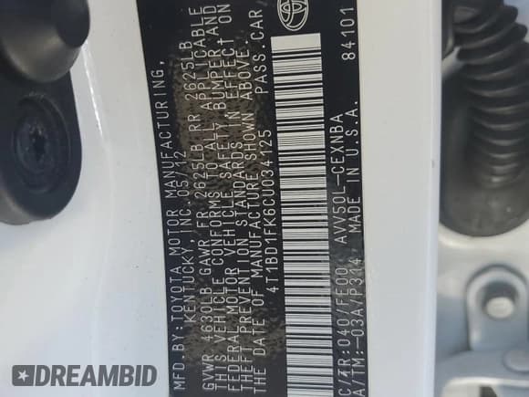 ✅ 2012 Toyota Camry LE • VIN: 4T1BD1FK6CU034125 • Lot: 92206635. Listed on Copart with Not provided. Free auction sales archive from the USA and detailed vehicle history report at DreamBid. Image 12.