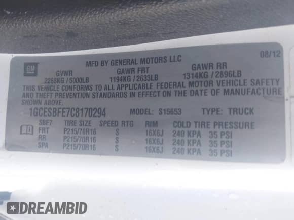 2012 Chevrolet Colorado Work Truck with VIN 1GCESBFE7C8170294, listed as a IAAI auction lot 42326673 with 133,722 mi miles and . Bid and sale history available at DreamBid. Image 9.