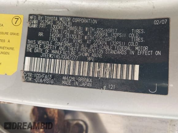 ✅ 2007 Toyota Highlander w/3rd Row • VIN: JTEEW21A570047277 • Лот: 43112921. Опубликован ранее на IAAI с пробегом 206 408 миль. Бесплатный доступ к архиву аукционных продаж из США и подробный отчёт об истории автомобиля на DreamBid. Изображение 9.