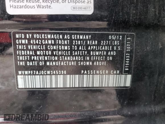 ✅ 2012 Volkswagen Golf R w/Sunroof & Navi • VIN: WVWPF7AJ0CW345396 • Lot: 88099965. Wystawiony na Copart z przebiegiem 155 968 mil. Bezpłatny archiwum sprzedaży aukcyjnych z USA i szczegółowy raport historii pojazdu na DreamBid. Zdjęcie 12.
