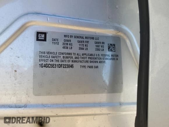 ✅ 2013 Buick LaCrosse Leather • VIN: 1G4GC5E31DF223846 • Lot: 85601955. Listed on Copart with 58,011 mi. Free auction sales archive from the USA and detailed vehicle history report at DreamBid. Image 13.