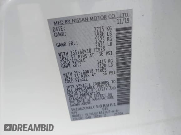 ✅ 2020 Nissan Pathfinder SL • VIN: 5N1DR2CM8LC588861 • Лот: 43878425. Опубликован ранее на IAAI с пробегом 60 726 миль. Бесплатный доступ к архиву аукционных продаж из США и подробный отчёт об истории автомобиля на DreamBid. Изображение 9.