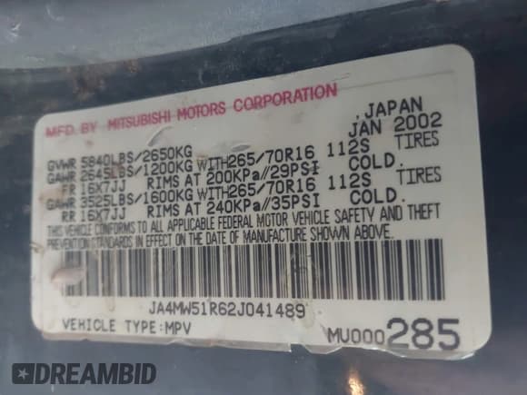 ✅ 2002 Mitsubishi Montero Limited • VIN: JA4MW51R62J041489 • Лот: 42799256. Опубликован ранее на IAAI с пробегом 216 379 миль. Бесплатный доступ к архиву аукционных продаж из США и подробный отчёт об истории автомобиля на DreamBid. Изображение 9.