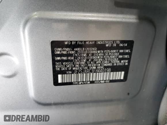 2015 Subaru Forester Limited с VIN JF2SJARC3FH440198, выставлен на аукционе Copart как лот 71445805 с пробегом Не указан миль и Списание • Salvage title. История ставок и продаж доступна на DreamBid. Изображение 12.