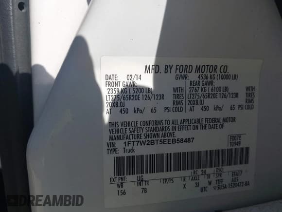 ✅ 2014 Ford F-250 XL • VIN: 1FT7W2BT5EEB58487 • Lot: 42234678. Wystawiony na IAAI z przebiegiem 122 168 mil. Bezpłatny archiwum sprzedaży aukcyjnych z USA i szczegółowy raport historii pojazdu na DreamBid. Zdjęcie 9.