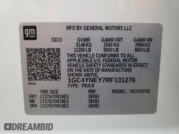 ✅ 2024 Chevrolet Silverado 2500HD LT • VIN: 1GC4YNEY7RF101276 • Lot: 82091005. Wystawiony na Copart z przebiegiem 45 100 mil. Bezpłatny archiwum sprzedaży aukcyjnych z USA i szczegółowy raport historii pojazdu na DreamBid. Zdjęcie 12.