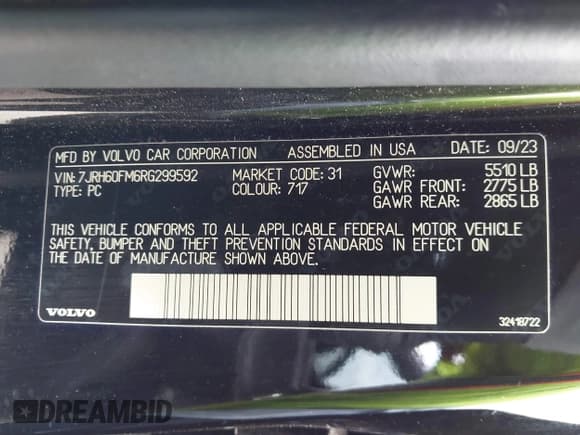 ✅ 2024 Volvo S60 Ultimate Dark Theme • VIN: 7JRH60FM6RG299592 • Lot: 42127890. Listed on IAAI with 27,157 mi. Free auction sales archive from the USA and detailed vehicle history report at DreamBid. Image 9.