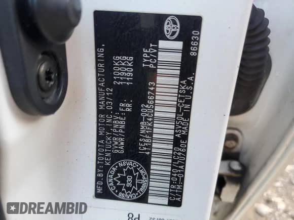 2012 Toyota Camry SE с VIN 4T1BF1FK4CU566743, выставлен на аукционе Copart как лот 86769465 с пробегом 419 637 миль миль и Чистый • Clean title. История ставок и продаж доступна на DreamBid. Изображение 13.