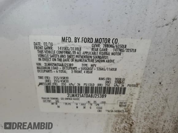 ✅ 2010 Lincoln MKT EcoBoost • VIN: 2LMHJ5AT0ABJ25389 • Лот: 70562695. Опубликован ранее на Copart с пробегом 161 259 миль. Бесплатный доступ к архиву аукционных продаж из США и подробный отчёт об истории автомобиля на DreamBid. Изображение 13.