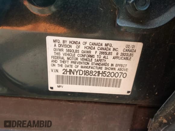 ✅ 2001 Acura MDX Touring • VIN: 2HNYD18821H520070 • Lot: 42494870. Listed on IAAI with 299,882 mi. Free auction sales archive from the USA and detailed vehicle history report at DreamBid. Image 9.