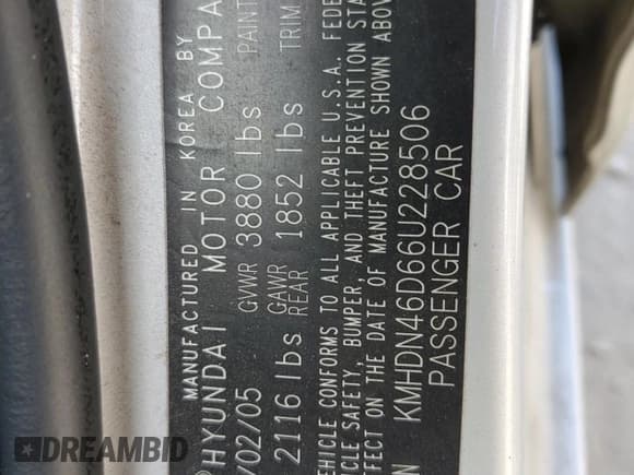 ✅ 2006 Hyundai Elantra GLS • VIN: KMHDN46D66U228506 • Lot: 55064785. Wystawiony na Copart z przebiegiem 218 133 mil. Bezpłatny archiwum sprzedaży aukcyjnych z USA i szczegółowy raport historii pojazdu na DreamBid. Zdjęcie 12.