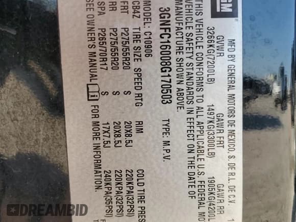 ✅ 2008 Chevrolet Suburban LTZ • VIN: 3GNFC16008G170503 • Lot: 78436104. Wystawiony na Copart z przebiegiem 225 909 mil. Bezpłatny archiwum sprzedaży aukcyjnych z USA i szczegółowy raport historii pojazdu na DreamBid. Zdjęcie 14.