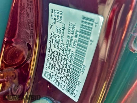 ✅ 2009 Honda CR-V EX • VIN: 5J6RE38539L002051 • Lot: 94738435. Wystawiony na Copart z przebiegiem 154 639 mil. Bezpłatny archiwum sprzedaży aukcyjnych z USA i szczegółowy raport historii pojazdu na DreamBid. Zdjęcie 10.