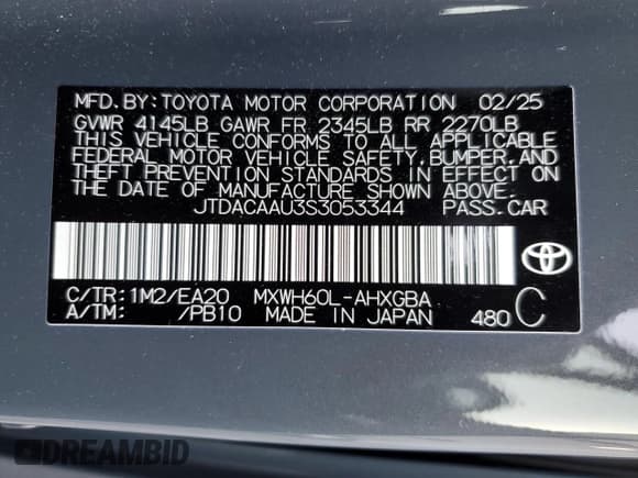 ✅ 2025 Toyota Prius LE • VIN: JTDACAAU3S3053344 • Lot: 86290025. Listed on Copart with 23,122 mi. Free auction sales archive from the USA and detailed vehicle history report at DreamBid. Image 12.