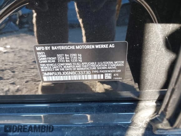 ✅ 2022 BMW 3 Series M340i xDrive • VIN: 3MW5U9J06N8C33730 • Lot: 43656962. Listed on IAAI with 35,201 mi. Free auction sales archive from the USA and detailed vehicle history report at DreamBid. Image 9.