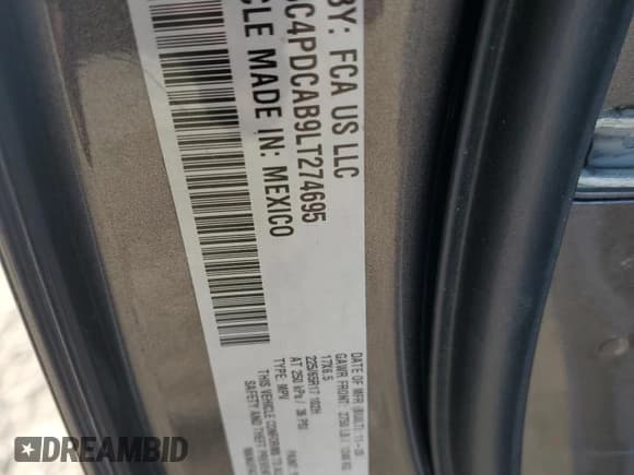 ✅ 2020 Dodge Journey SE Value • VIN: 3C4PDCAB9LT274695 • Lot: 85731115. Listed on Copart with 63,291 mi. Free auction sales archive from the USA and detailed vehicle history report at DreamBid. Image 12.