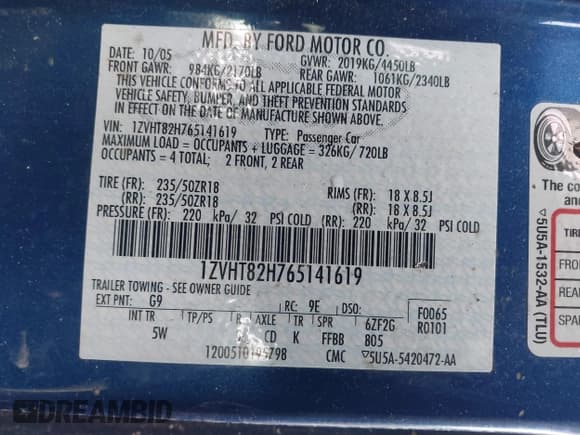 ✅ 2006 Ford Mustang GT Deluxe • VIN: 1ZVHT82H765141619 • Lot: 43901700. Listed on IAAI with 107,806 mi. Free auction sales archive from the USA and detailed vehicle history report at DreamBid. Image 9.