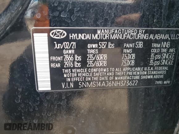 ✅ 2022 Hyundai Santa Fe SE • VIN: 5NMS14AJ6NH373622 • Lot: 57057335. Listed on Copart with 135,807 mi. Free auction sales archive from the USA and detailed vehicle history report at DreamBid. Image 12.