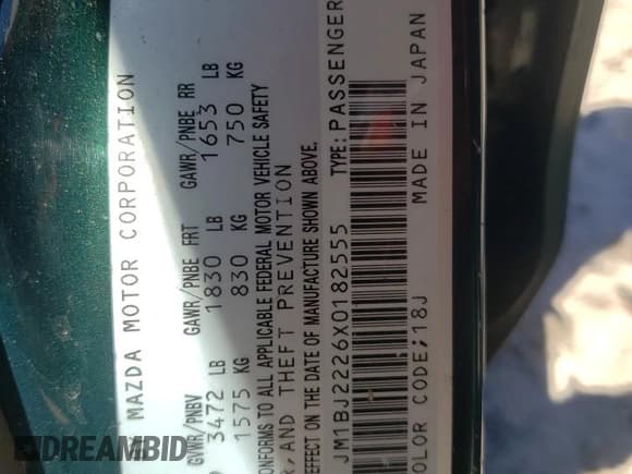 ✅ 1999 Mazda Protege DX • VIN: JM1BJ2226X0182555 • Lot: 71795515. Wystawiony na Copart z przebiegiem 199 035 mil. Bezpłatny archiwum sprzedaży aukcyjnych z USA i szczegółowy raport historii pojazdu na DreamBid. Zdjęcie 12.