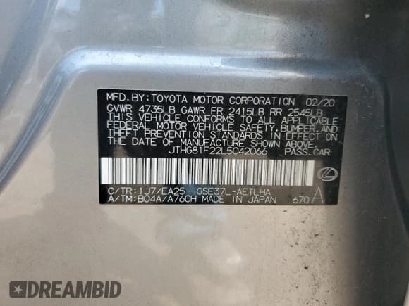 ✅ 2020 Lexus IS 300 F Sport • VIN: JTHG81F22L5042066 • Lot: 66493445. Listed on Copart with 36,281 mi. Free auction sales archive from the USA and detailed vehicle history report at DreamBid. Image 13.