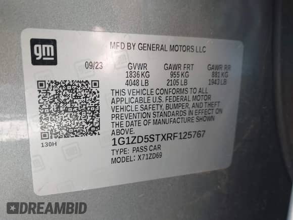 2024 Chevrolet Malibu LT с VIN 1G1ZD5STXRF125767, выставлен на аукционе IAAI как лот 43543412 с пробегом 50 573 миль миль и . История ставок и продаж доступна на DreamBid. Изображение 9.