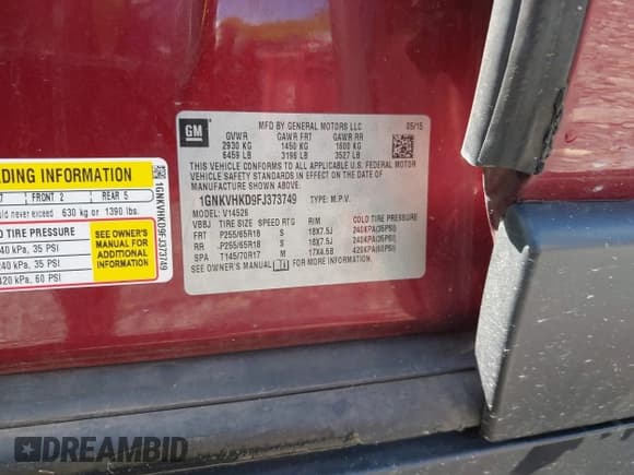 ✅ 2015 Chevrolet Traverse LT • VIN: 1GNKVHKD9FJ373749 • Lot: 42291335. Listed on IAAI with 136,558 mi. Free auction sales archive from the USA and detailed vehicle history report at DreamBid. Image 9.