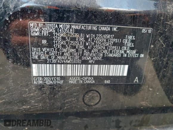 ✅ 2010 Toyota RAV4 • VIN: 2T3BF4DV4AW059392 • Лот: 95027735. Опубликован ранее на Copart с пробегом 154 574 миль. Бесплатный доступ к архиву аукционных продаж из США и подробный отчёт об истории автомобиля на DreamBid. Изображение 13.