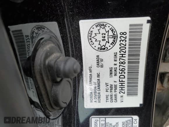 ✅ 2007 Acura CSX Premium • VIN: 2HHFD56787H202328 • Lot: 67140945. Wystawiony na Copart z przebiegiem 294 101 mil. Bezpłatny archiwum sprzedaży aukcyjnych z USA i szczegółowy raport historii pojazdu na DreamBid. Zdjęcie 13.