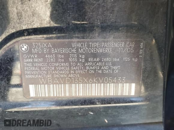 ✅ 2006 BMW 3 Series 325xi • VIN: WBAVD135X6KV05433 • Lot: 90811225. Listed on Copart with 200,161 mi. Free auction sales archive from the USA and detailed vehicle history report at DreamBid. Image 12.