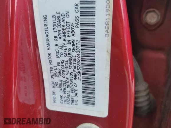 ✅ 2002 Chevrolet Prizm • VIN: 1Y1SK52852Z403372 • Lot: 45116165. Listed on Copart with 96,212 mi. Free auction sales archive from the USA and detailed vehicle history report at DreamBid. Image 12.