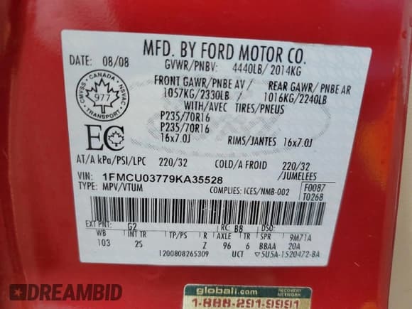 ✅ 2009 Ford Escape XLT • VIN: 1FMCU03779KA35528 • Lot: 55348885. Listed on Copart with 248,627 mi. Free auction sales archive from the USA and detailed vehicle history report at DreamBid. Image 13.