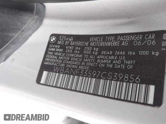 ✅ 2007 BMW 5 Series 525xi • VIN: WBANF33597CS39856 • Лот: 42502811. Опубликован ранее на IAAI с пробегом Не указан. Бесплатный доступ к архиву аукционных продаж из США и подробный отчёт об истории автомобиля на DreamBid. Изображение 9.