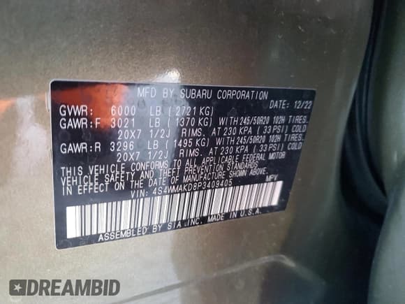 ✅ 2023 Subaru Ascent Onyx Limited • VIN: 4S4WMAKD8P3409405 • Лот: 92076495. Опубликован ранее на Copart с пробегом 39 194 миль. Бесплатный доступ к архиву аукционных продаж из США и подробный отчёт об истории автомобиля на DreamBid. Изображение 13.