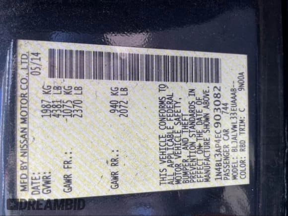 ✅ 2014 Nissan Altima SL • VIN: 1N4BL3AP4EC903082 • Lot: 41929815. Wystawiony na IAAI z przebiegiem 96 118 mil. Bezpłatny archiwum sprzedaży aukcyjnych z USA i szczegółowy raport historii pojazdu na DreamBid. Zdjęcie 9.