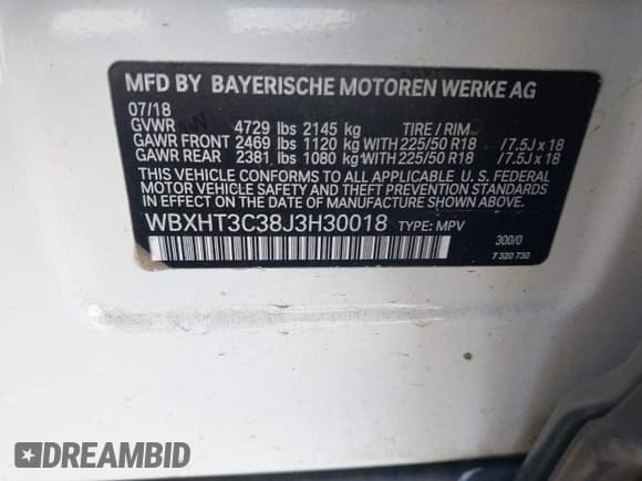✅ 2018 BMW X1 xDrive28i • VIN: WBXHT3C38J3H30018 • Lot: 43694942. Listed on IAAI with 50,899 mi. Free auction sales archive from the USA and detailed vehicle history report at DreamBid. Image 9.