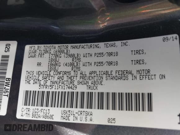 ✅ 2015 Toyota Tundra SR5 • VIN: 5TFRY5F11FX174429 • Lot: 41961646. Wystawiony na IAAI z przebiegiem 82 632 mil. Bezpłatny archiwum sprzedaży aukcyjnych z USA i szczegółowy raport historii pojazdu na DreamBid. Zdjęcie 9.