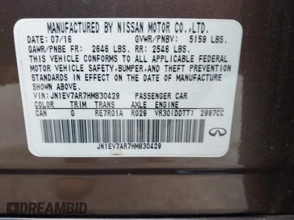 ✅ 2017 Infiniti Q50 Sport • VIN: JN1EV7AR7HM830429 • Lot: 43079623. Listed on IAAI with 65,270 mi. Free auction sales archive from the USA and detailed vehicle history report at DreamBid. Image 9.