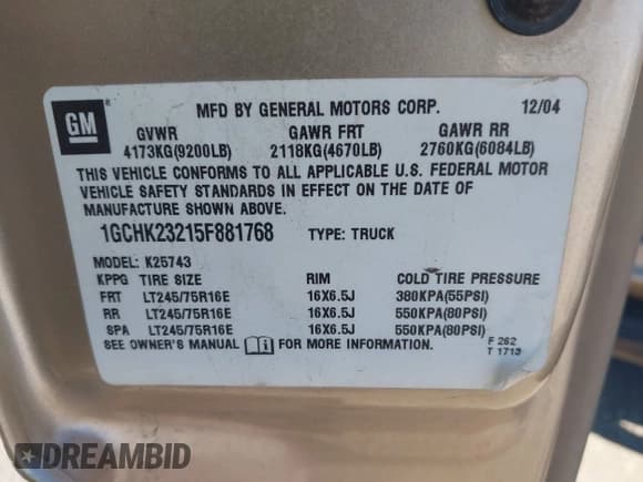 ✅ 2005 Chevrolet Silverado 2500HD LT • VIN: 1GCHK23215F881768 • Lot: 43517833. Listed on IAAI with 232,626 mi. Free auction sales archive from the USA and detailed vehicle history report at DreamBid. Image 9.