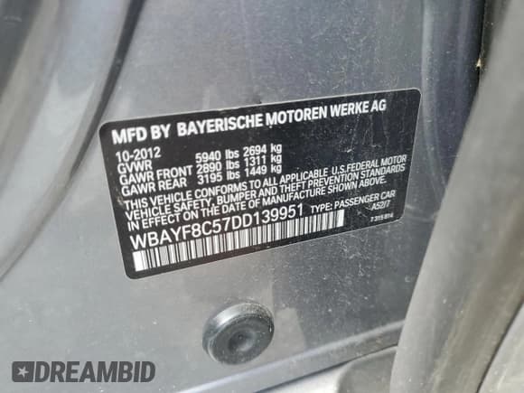 ✅ 2013 BMW 7 Series 750Li xDrive • VIN: WBAYF8C57DD139951 • Lot: 80510125. Wystawiony na Copart z przebiegiem 192 914 mil. Bezpłatny archiwum sprzedaży aukcyjnych z USA i szczegółowy raport historii pojazdu na DreamBid. Zdjęcie 12.