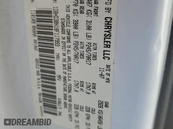 ✅ 2008 Dodge Durango SXT • VIN: 1D8HD38N18F117993 • Лот: 87232605. Опубликован ранее на Copart с пробегом 129 590 миль. Бесплатный доступ к архиву аукционных продаж из США и подробный отчёт об истории автомобиля на DreamBid. Изображение 13.