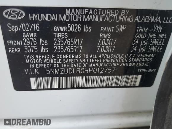 ✅ 2017 Hyundai Santa Fe 2.4L • VIN: 5NMZUDLB0HH012757 • Лот: 44801594. Опубликован ранее на Copart с пробегом 44 199 миль. Бесплатный доступ к архиву аукционных продаж из США и подробный отчёт об истории автомобиля на DreamBid. Изображение 13.