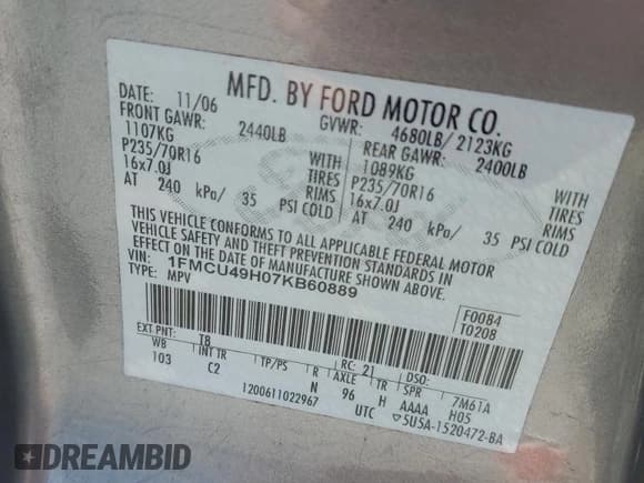 ✅ 2007 Ford Escape Hybrid • VIN: 1FMCU49H07KB60889 • Lot: 71118925. Wystawiony na Copart z przebiegiem 99 990 mil. Bezpłatny archiwum sprzedaży aukcyjnych z USA i szczegółowy raport historii pojazdu na DreamBid. Zdjęcie 13.